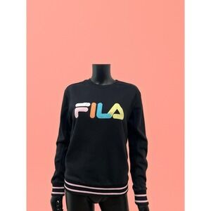FILA Alexa Crewneck Sweater Black Medium Logo‎ Pullover Women's